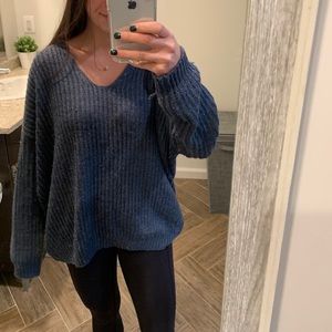 Open back dark blue sweater